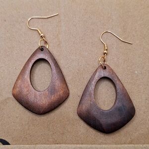 Wood hollowed out earrings diamond shape Geometric design boho jewelry